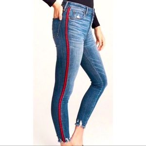 Abercrombie & Fitch high rise jeans with red stripe. Size 27/4.